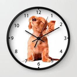 Young Puppy Listening to Music on Headphones Wall Clock