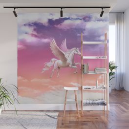 Flying unicorn at sunset Wall Mural