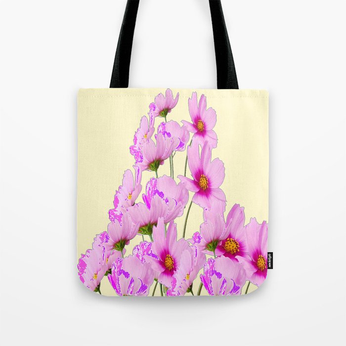 PINK COSMOS GARDEN FLOWERS ON CREAM COLOR Tote Bag