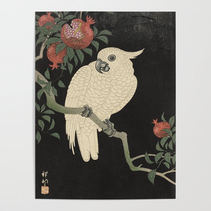 Cockatoo And Pomegranate 柘榴に鸚鵡 Poster By Vickybragomitchell Society6