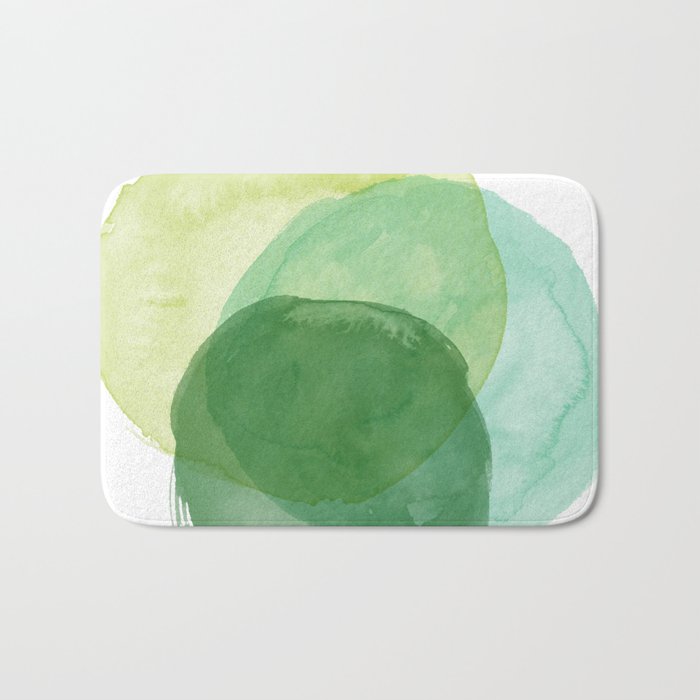 Abstract Organic Watercolor Shapes Painting in Green Bath Mat