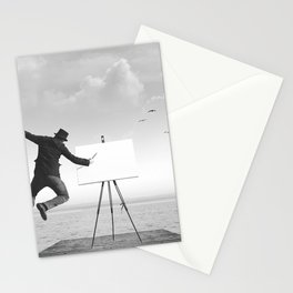 surreal black and white art painter drawing on a canvas Stationery Card