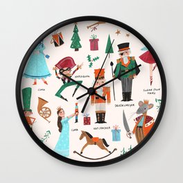 Festive Nutcracker holiday pattern Wall Clock | Christmastree, Xmas, Holiday, Children, Christmas, Characters, Sugerplumfairy, Nursery, Nutcracker, Mouseking 