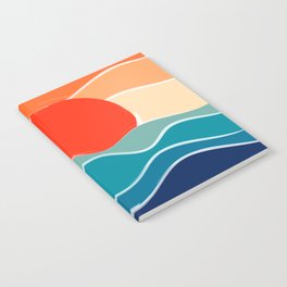 Retro 70s and 80s Color Palette Mid-Century Minimalist Nature Waves and Sun Abstract Art Notebook