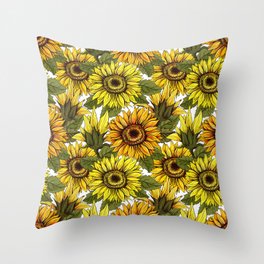Lovely Nature _ Sunflower Seamless Pattern  Throw Pillow
