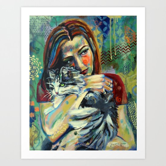 Girl With Cat 2 Art Print