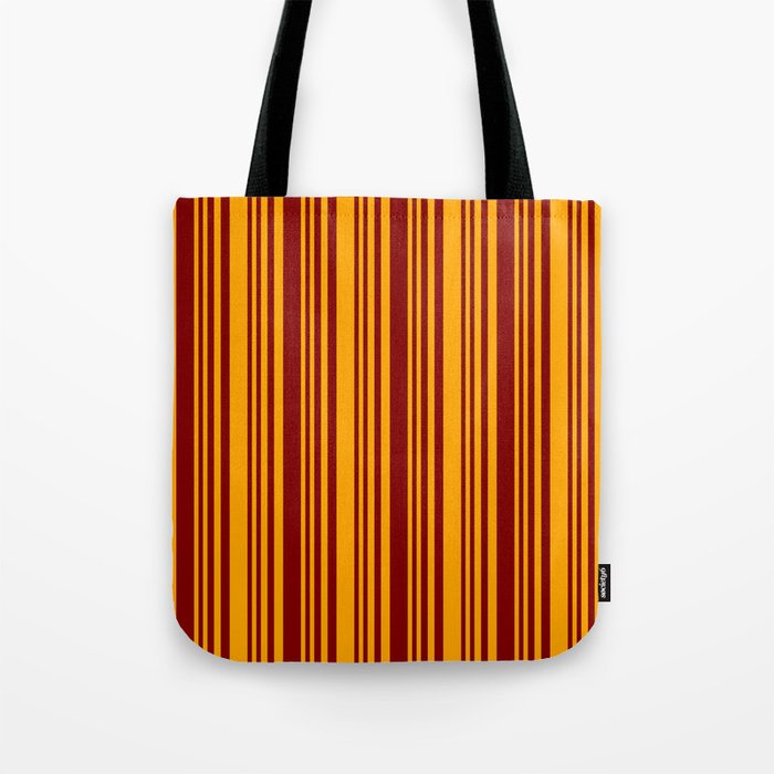 Maroon and Orange Colored Stripes Pattern Tote Bag