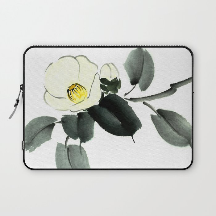 White camellia sumi ink and japanese watercolor painting Laptop Sleeve