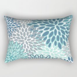 Festive, Floral Prints, Teal, Turquoise and Gray Rectangular Pillow