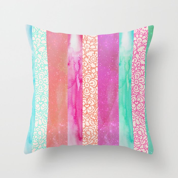 Tropical Stripes - Pink, Aqua And Peach Colorway Throw Pillow
