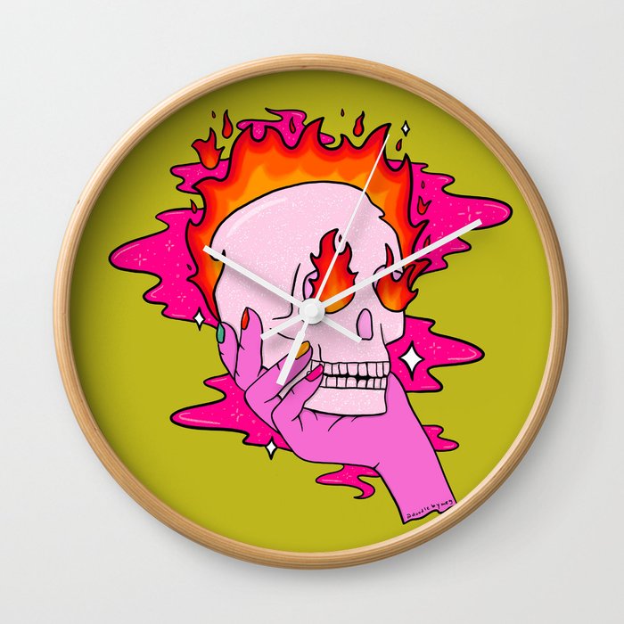 Skull on Fire Wall Clock