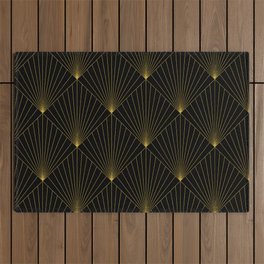 Black Gold Art Deco Geometric Pattern Outdoor Rug