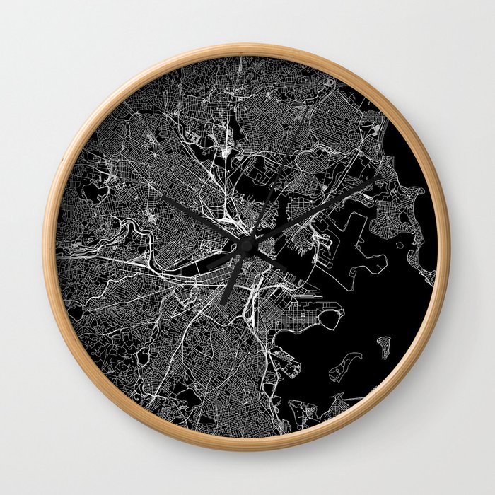 Boston Black Map Wall Clock