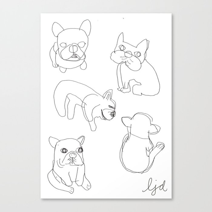 Black and White French Bulldog Frenchie Sketch Canvas Print