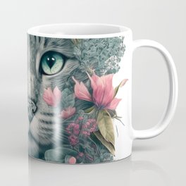 Feline Florals: A Whimsical Cat with Flowers Design Coffee Mug