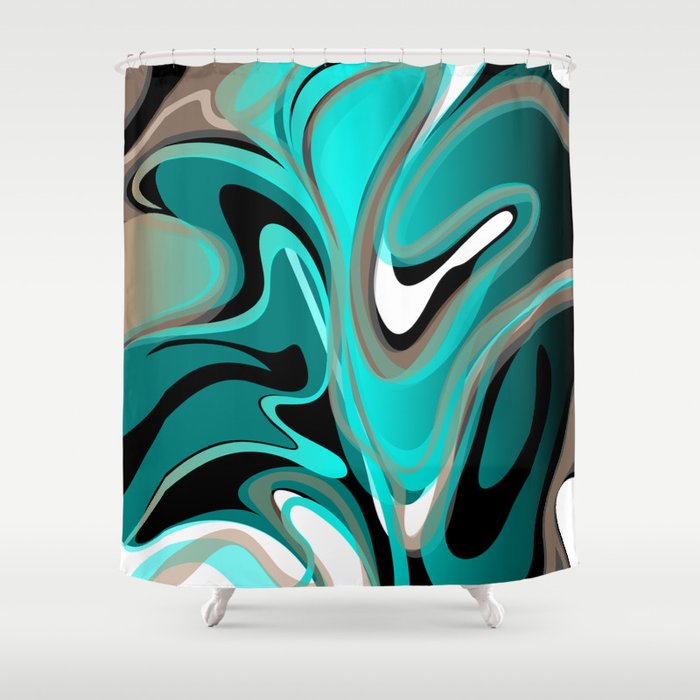Liquify 2 - Brown, Turquoise, Teal, Black, White Shower Curtain
