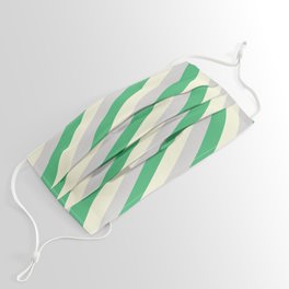 [ Thumbnail: Beige, Light Grey & Sea Green Colored Lined Pattern Face Mask ]