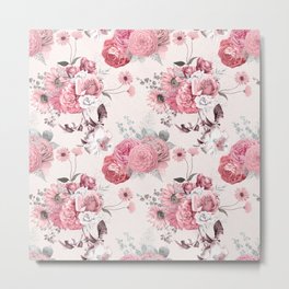 Pink Floral Bouquet Pattern Metal Print