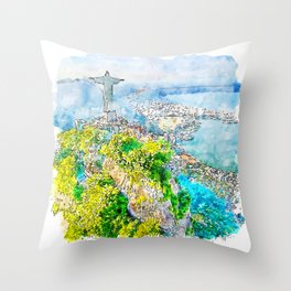 Rio de Janeiro Watercolor Throw Pillow