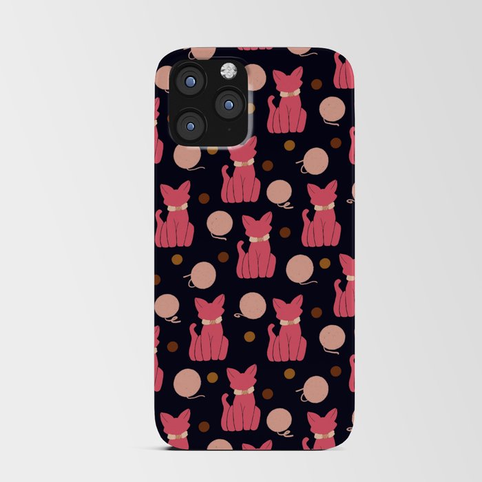Cat Pattern Pink on Navy iPhone Card Case