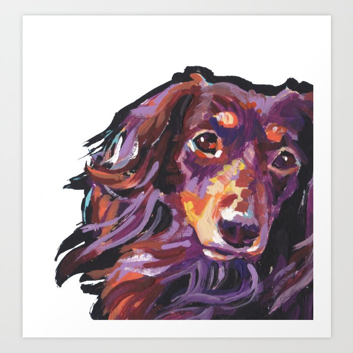 Longhaired Dachshund Dog Portrait Bright Colorful Pop Art Painting