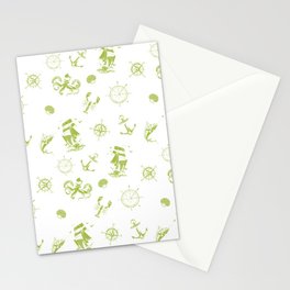 Light Green Silhouettes Of Vintage Nautical Pattern Stationery Card