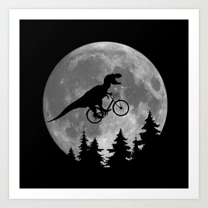 Biker t rex In Sky With Moon 80s Parody Kunstdrucke Biker t rex In Sky With Moon 80s Parody Kunstdrucke