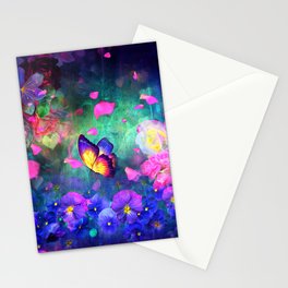 Floral garden paradise butterfly glow Stationery Card