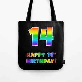 [ Thumbnail: HAPPY 14TH BIRTHDAY - Multicolored Rainbow Spectrum Gradient Tote Bag ]