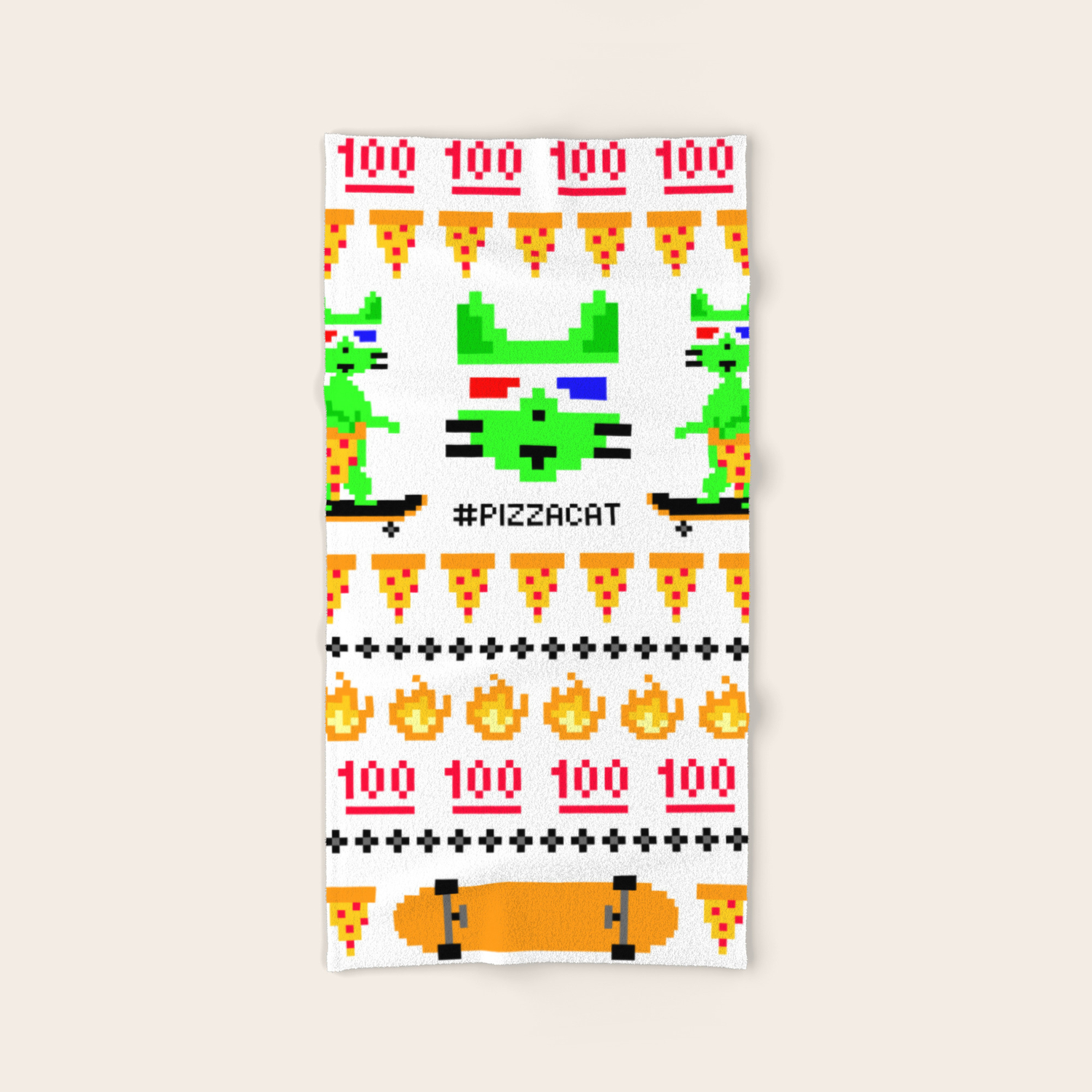 Psychedelic Skateboarding Ugly Christmast Sweater Pixel Pizza Cat