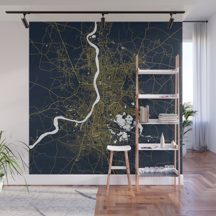 Kolkata City Map of India Gold Art Deco Wall Mural by deMAP Studio