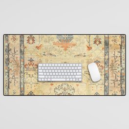 Fine Crafted Old Century Authentic Colorful Yellow Dusty Blues Greys Vintage Rug Pattern Desk Mat