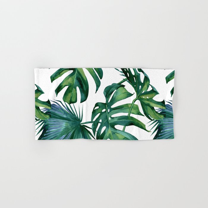Classic Palm Leaves Tropical Jungle Green Hand Bath Towel By Followmeinstead Society6