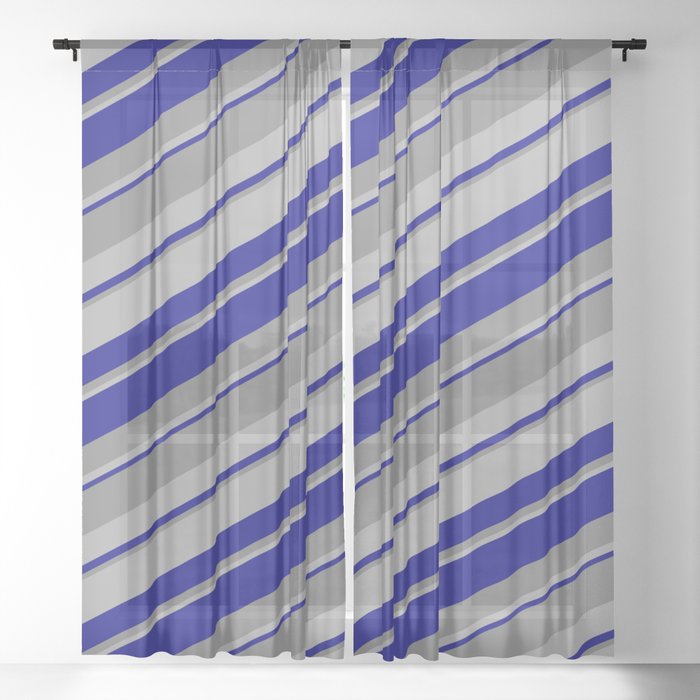 Blue, Gray & Dark Gray Colored Stripes/Lines Pattern Sheer Curtain