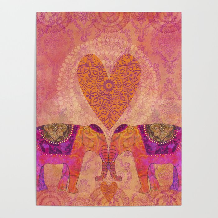 Elephants In Love With Heart Poster