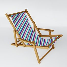 [ Thumbnail: Light Cyan, Turquoise, Indigo, Light Pink & Dim Grey Colored Lines/Stripes Pattern Sling Chair ]