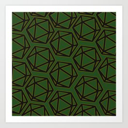 D20 Pattern - Green Gold Black Art Print