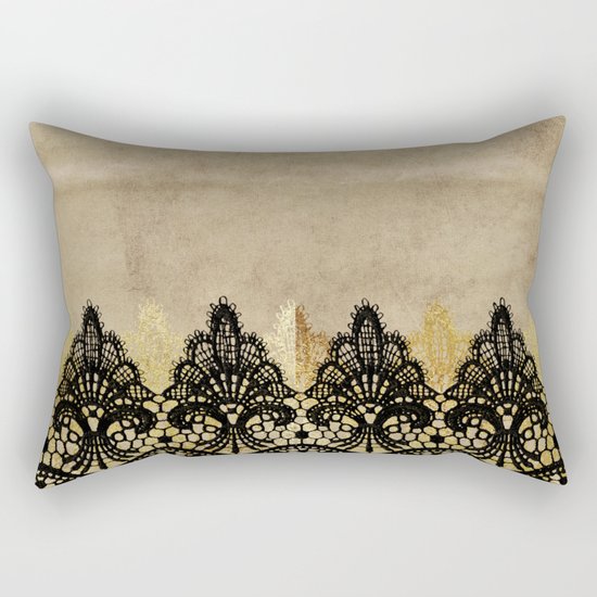 Elegance- Ornament black and gold lace on grunge paper backround Rectangular Pillow