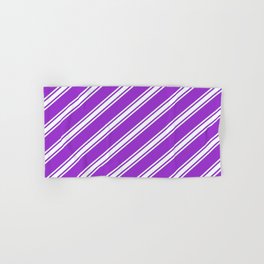 [ Thumbnail: Dark Orchid & Mint Cream Colored Pattern of Stripes Hand & Bath Towel ]