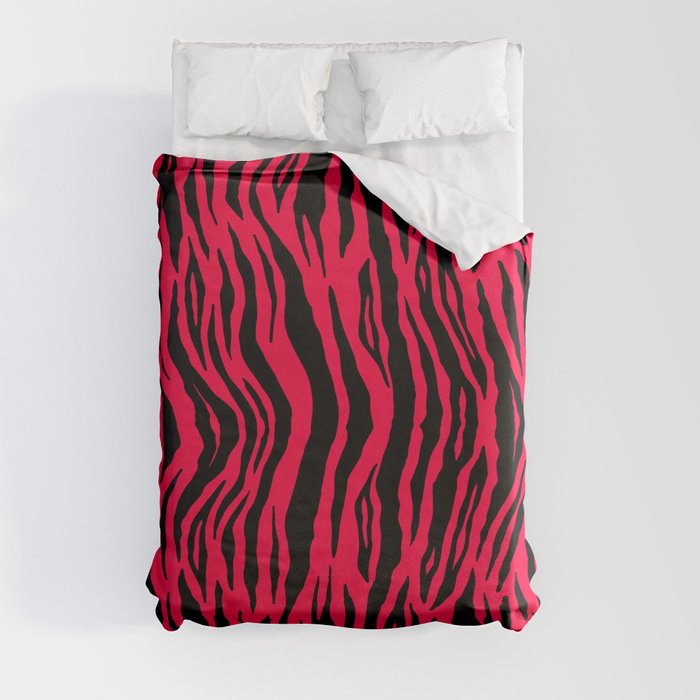 Neon Red Tiger Pattern Duvet Cover