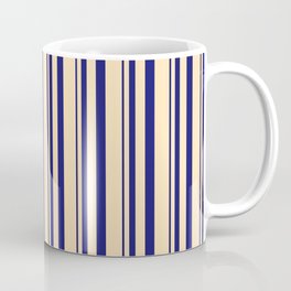 [ Thumbnail: Midnight Blue and Beige Colored Lines Pattern Coffee Mug ]