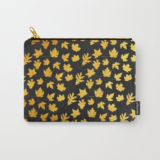 AUTUMN - gold leaves on chalkboard background Carry-All Pouch