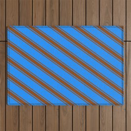 [ Thumbnail: Blue & Brown Colored Lined/Striped Pattern Outdoor Rug ]