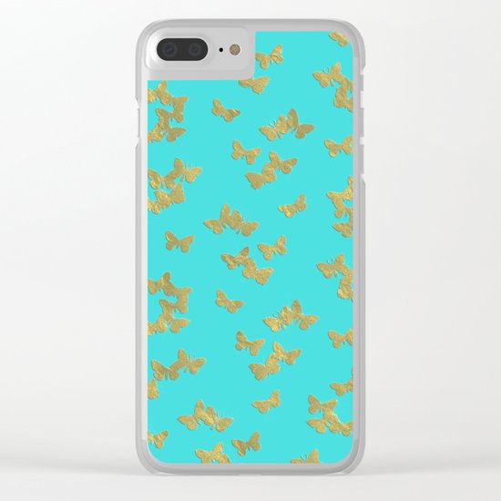 Gold glitter butterflies on aqua - Animal Insect Gold Glitter effect on #Society6 Clear iPhone Case