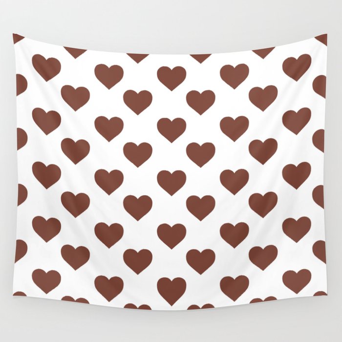 Hearts (Brown & White Pattern) Wall Tapestry