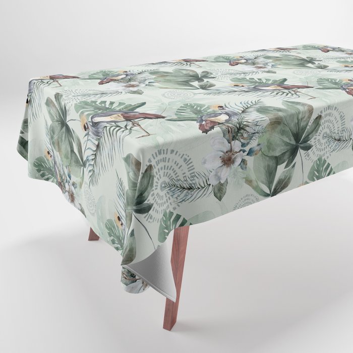 Grey Crowned Crane Jungle Pattern Tablecloth