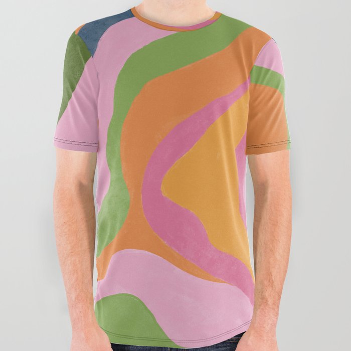 Colorful Swirl Lines in Spring Summer Colors All Over Graphic Tee