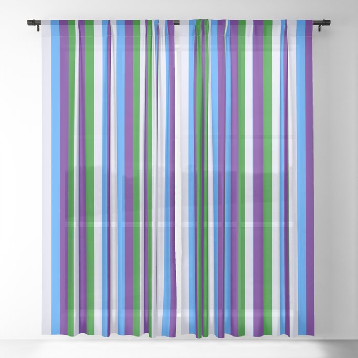 Blue, Lavender, Green, and Indigo Colored Pattern of Stripes Sheer Curtain