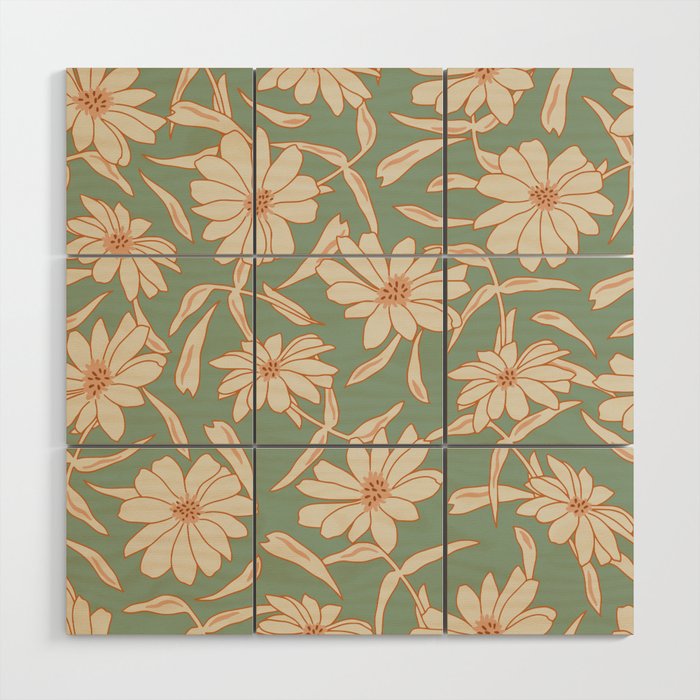 Charismatic Floral on Sage Green Wood Wall Art