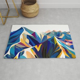 Mountains cold Rug | Nature, Digital, Blue, Kaleidoscope, Hills, Colorful, Mountains, Illustration, Landscape, Graphicdesign 